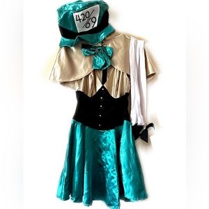 Tea Party Hostess Mad Hatter Wonderland Fancy Dress Up Halloween Adult Costume M